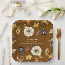 Plato De Papel Floral de Calabaza de Otoño | Día de Acción de Gra