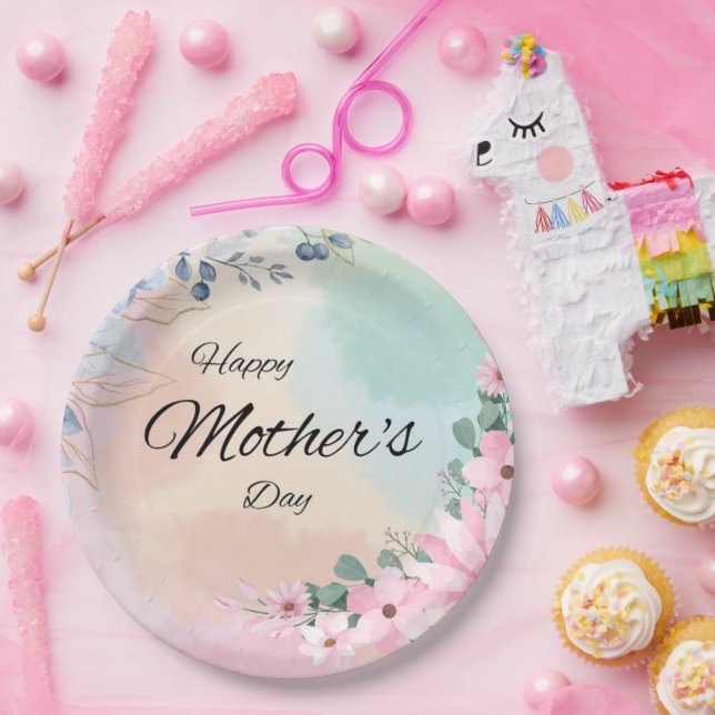 Plato De Papel Floral de celebración de mamá floreciente (Fiesta)