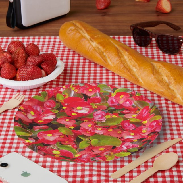 Plato De Papel Floral de cera roja Begonias (Picnic)