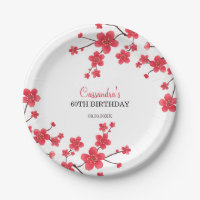 Floral de cerezo rojo Sakura Rústico Cumpleaños