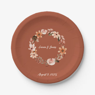 Plato De Papel Floral de color de agua boho personalizada