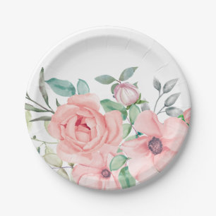 Plato De Papel Floral de color de agua Rubor