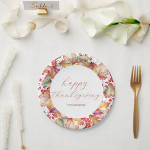 Plato De Papel Floral de colores de la caída del día de Acción de