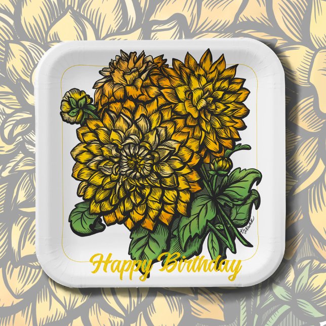 Plato De Papel Floral de Dahlias Amarilla (Subido por el creador)