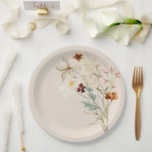 Plato De Papel Floral de flores silvestres color de agua