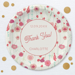 Plato De Papel Floral de flores silvestres Gracias Fecha Nombre