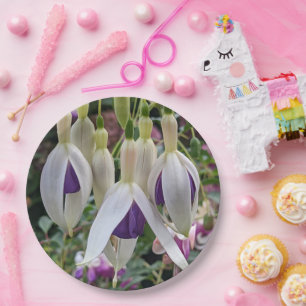 Plato De Papel Floral de fucsia morada y blanca