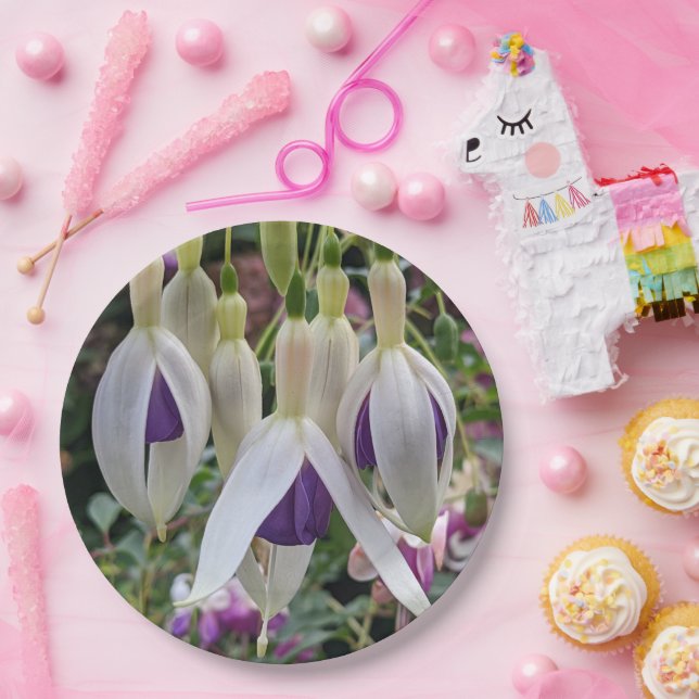 Plato De Papel Floral de fucsia morada y blanca (Fiesta)