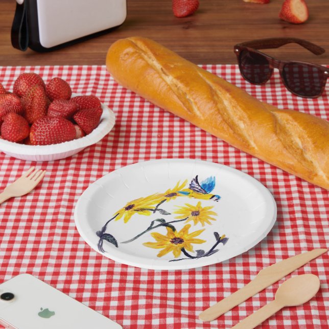 Plato De Papel Floral de girasol de verano (Picnic)