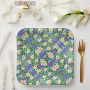 Plato De Papel Floral de gloria matutina, placa de papel cuadrado