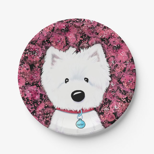 Plato De Papel Floral de Impresiones Westie de KiniArt (Anverso)