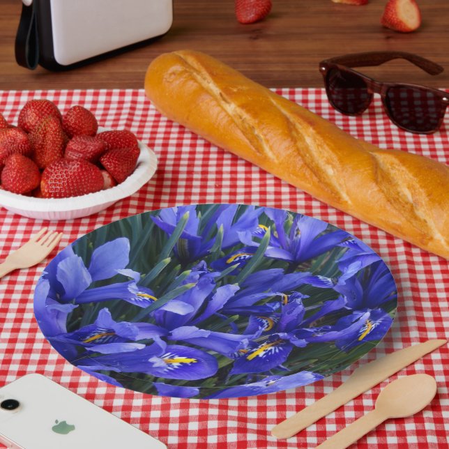 Plato De Papel Floral de irisis reticuladas púrpura (Picnic)