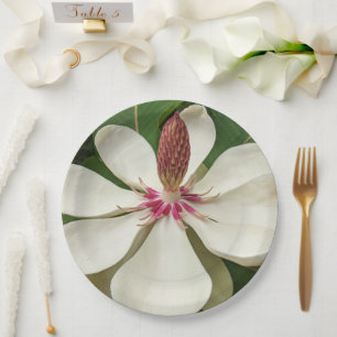 Plato De Papel Floral de Magnolia Blossom japonesa