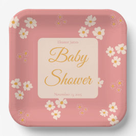 Plato De Papel Floral de margarita rosada de Rubor Cottagecore