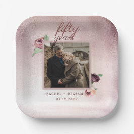 Plato De Papel Floral de oro Rosa de 50 años de Boda