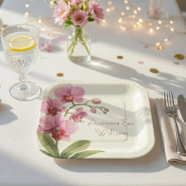 Plato De Papel Floral de Orquídea Personalizada