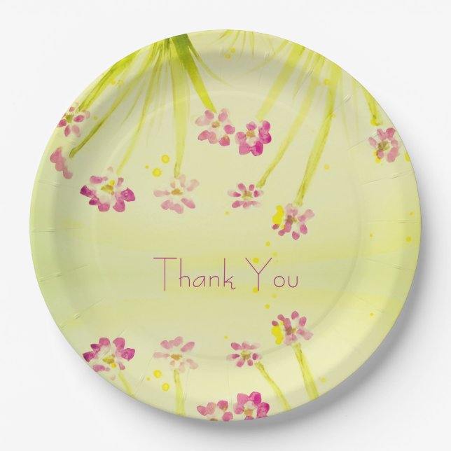 Plato De Papel Floral De Pluma Con Verde Lime (Anverso)