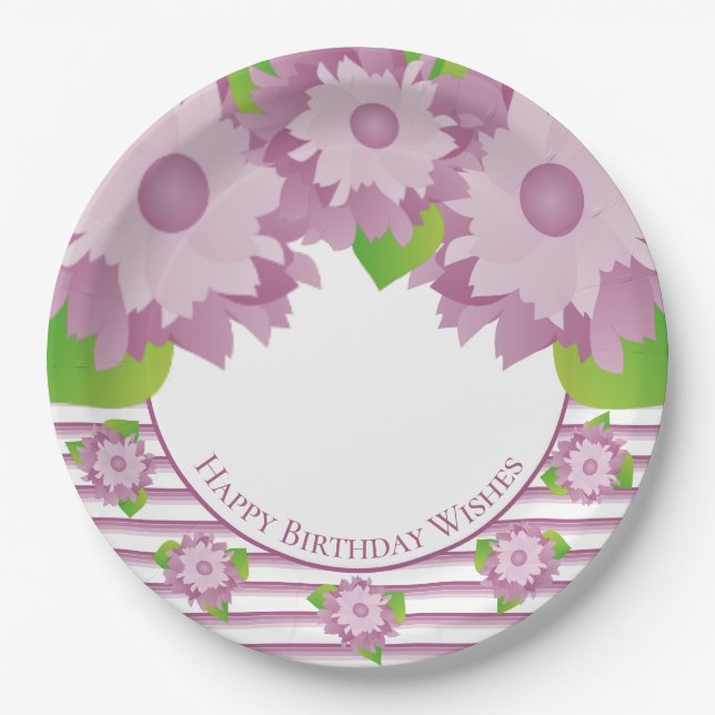 Plato De Papel Floral De Pluma Púrpura Y Mauve (Anverso)