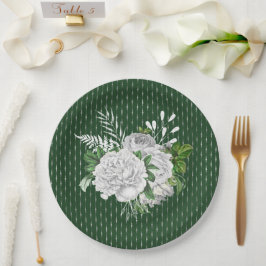 Plato De Papel Floral de rosas blancas verdes de moda