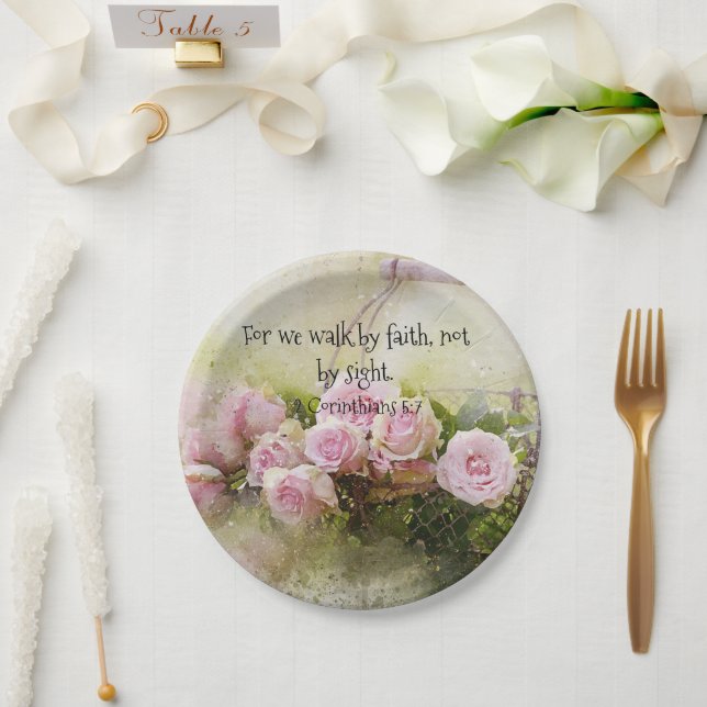 Plato de papel floral de rosas rosadas Fe Escritur (Boda)