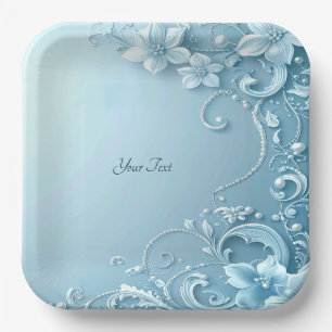 Plato de Papel Floral Decorativo Azul