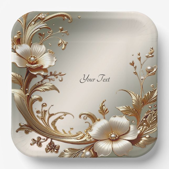 Plato de papel floral dorado (Anverso)