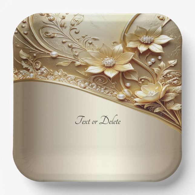 Plato de Papel Floral Dorado Ornate Moderno con Pe (Anverso)