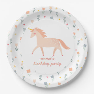 Plato De Papel Floral dulce unicornio