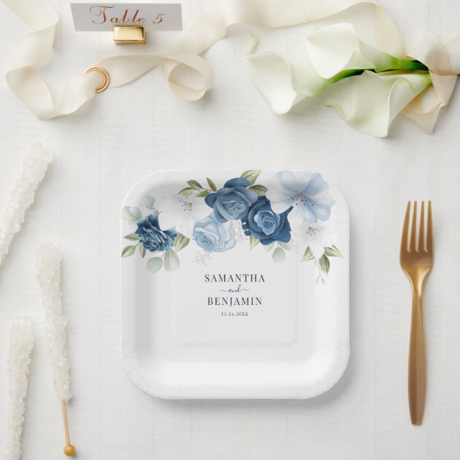 Plato De Papel Floral Dusty Blue Wedding Shower (Boda)