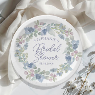 Plato De Papel Floral Dusty Blue Wreath Bridal Shower