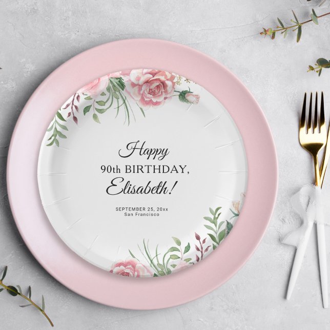 Plato De Papel Floral elegant 90th birthday party  (Subido por el creador)