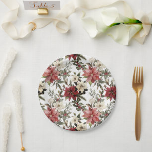 Plato De Papel Floral Elegante acuarela Feliz Navidad