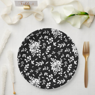Plato De Papel Floral en blanco y negro de alto contraste