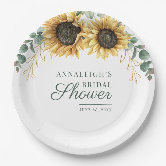 Plato De Papel Floral Eucalyptus Sunflower Greeneration Bridal Sh (Anverso)