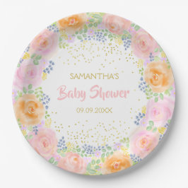 Plato De Papel Floral floral floral de color rosa de Baby Shower