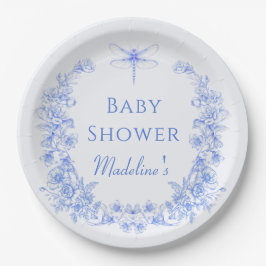 Plato De Papel Floral francesa algo azul Dragonfly Baby Shower