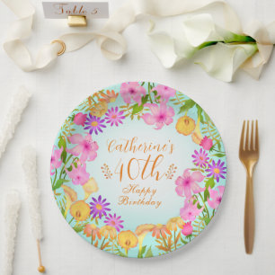 Plato De Papel Floral Garden Aqua