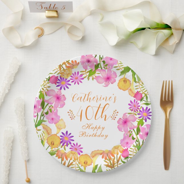 Plato De Papel Floral Garden White (Boda)