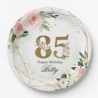 Plato De Papel Floral & Gold Personalized 85th Custom
