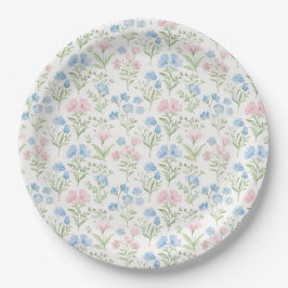 Plato De Papel Floral Grandmillennial Rosa y Azul