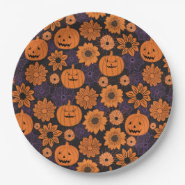 Plato De Papel Floral Halloween