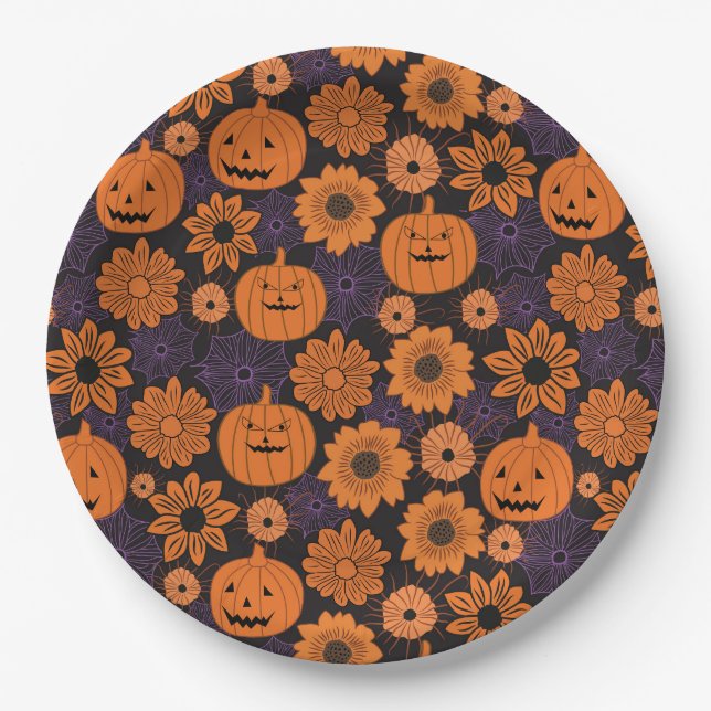 Plato De Papel Floral Halloween (Anverso)