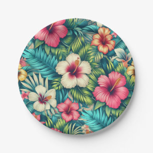 Plato De Papel Floral hawaiano/tropical