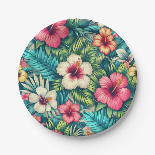 Plato De Papel Floral hawaiano/tropical (Anverso)