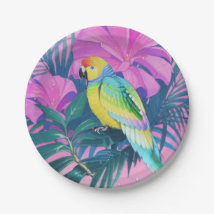 Plato De Papel Floral/hawaiano/tropical/loro