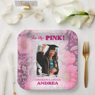 Plato De Papel ¡Floral Helado en Rosa! Fiesta de Graduación