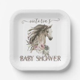Plato De Papel Floral Horse Ranch Baby Shower