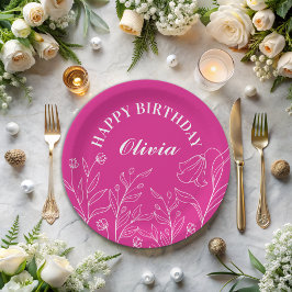 Plato De Papel Floral Hot Pink 30 cumpleaños elegante
