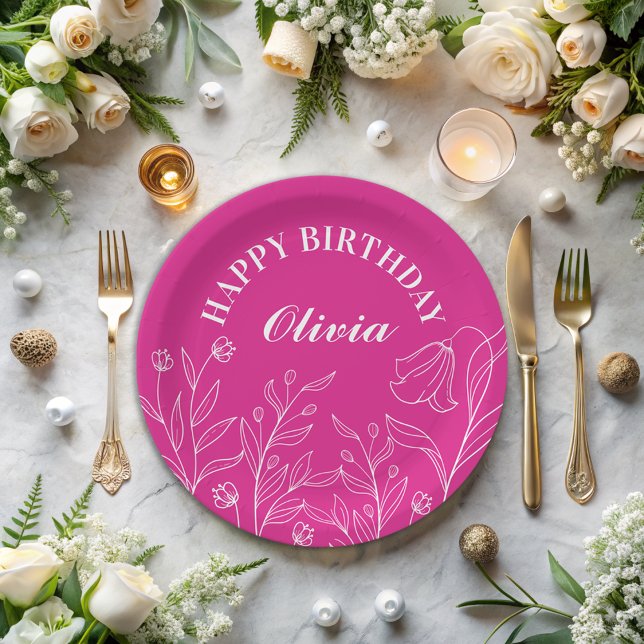 Plato De Papel Floral Hot Pink 30 cumpleaños elegante (Subido por el creador)