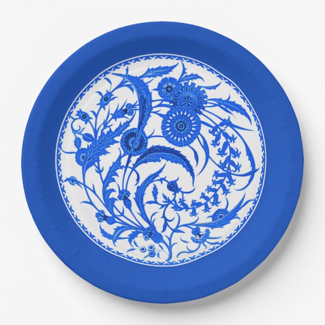 Plato De Papel Floral jacobea antigua china - Azul cobalto (Anverso)